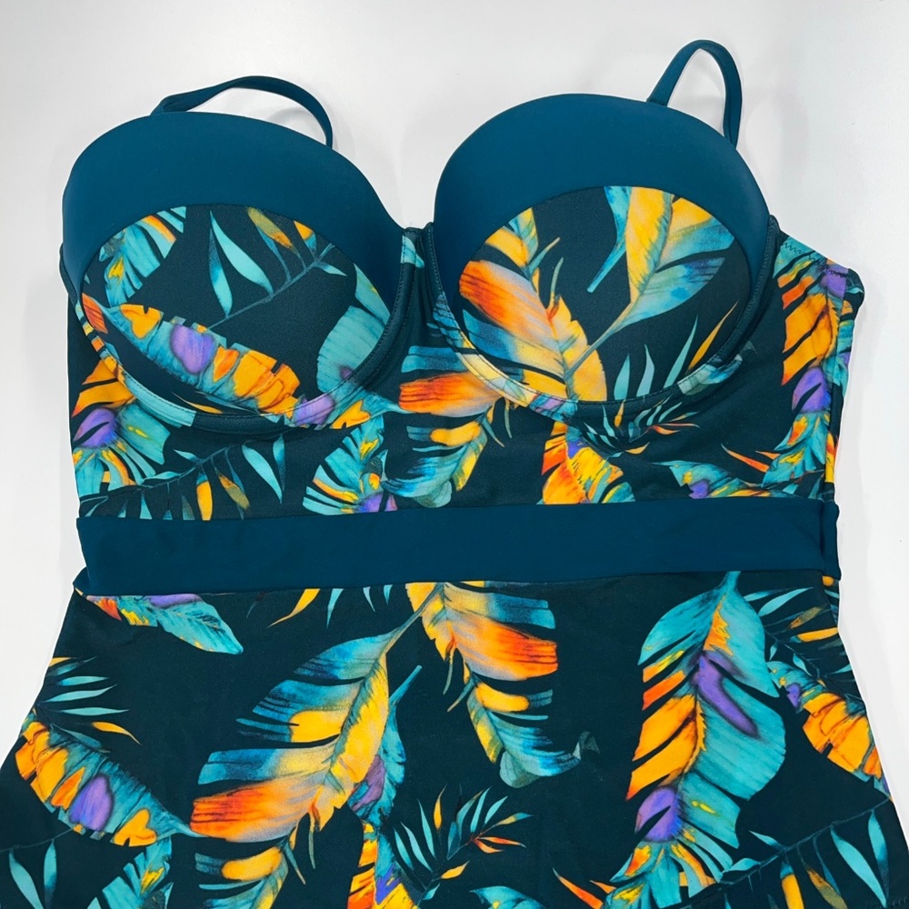 Women’s CUPSHE Teal Floral Print One-Piece Swimsuit  Size XL NWT - Picture 3 of 9